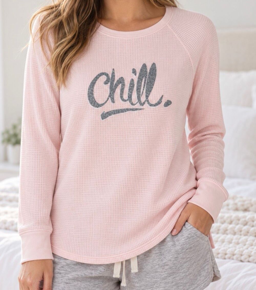 Xhilaration Pink Waffle Knit Chill Pajama Top Small